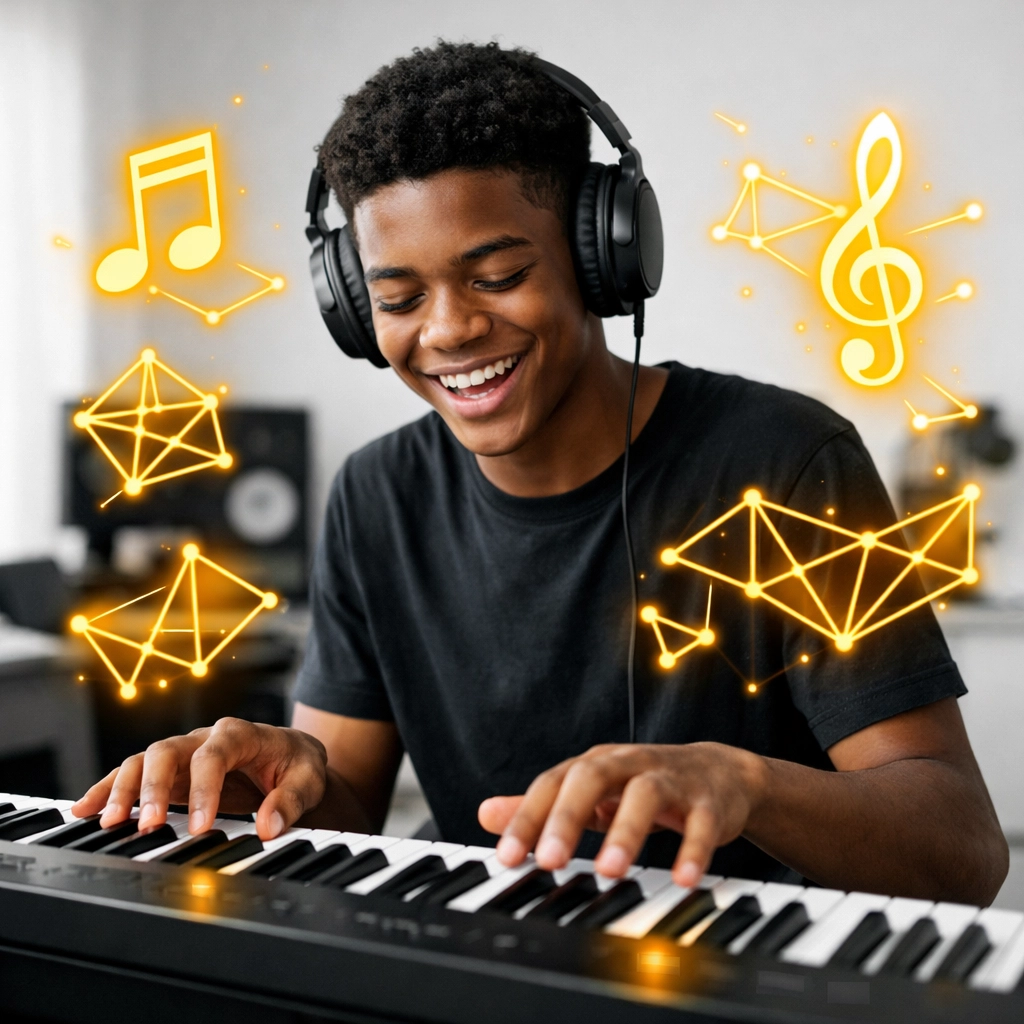 Studente che impara l'improvvisazione di cadenze per pianoforte attraverso modelli vocali e dispositivi armonici nella formazione Pro Online Conservatoire