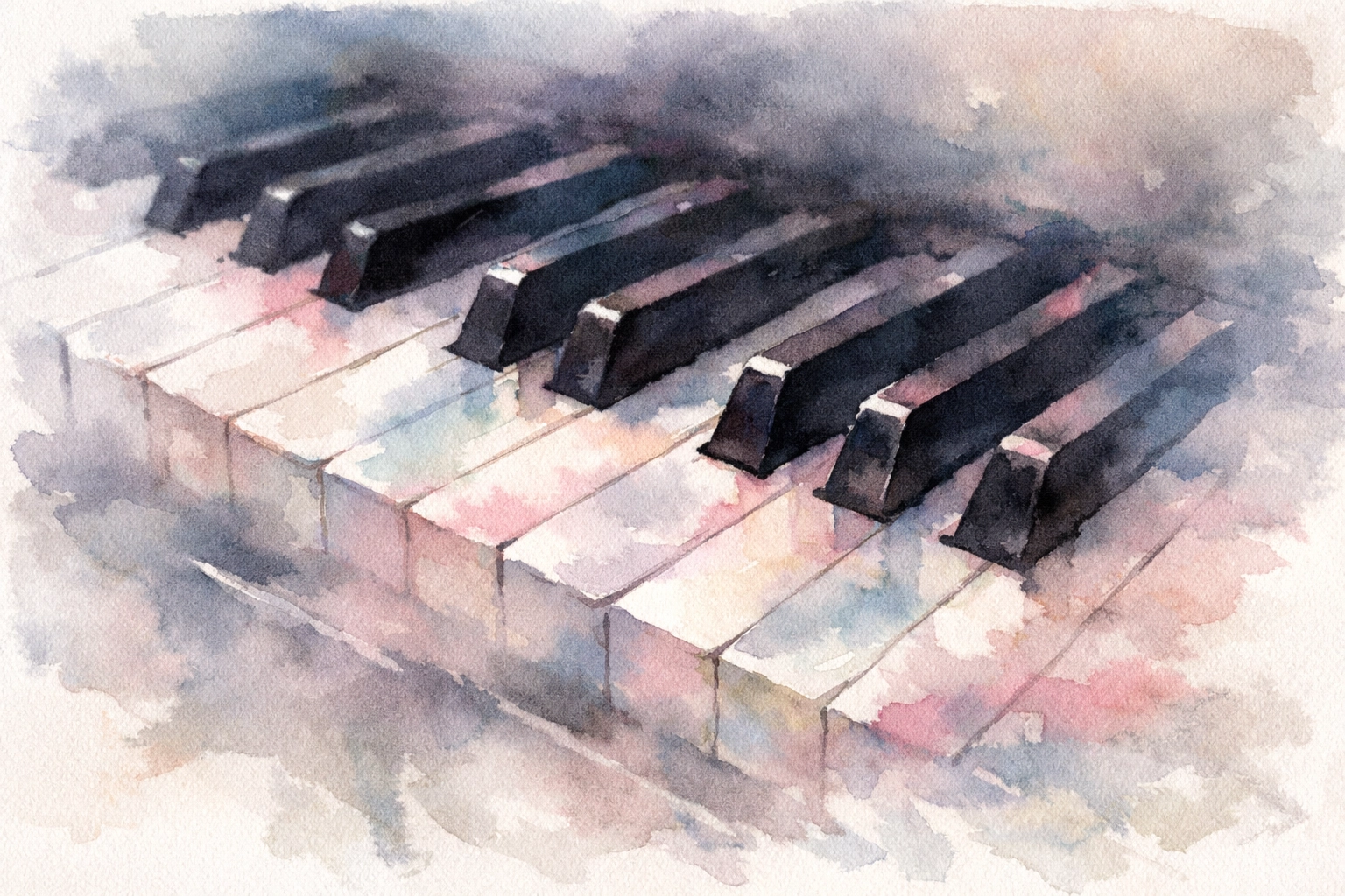 Pianotoetsen met impressionistisch aquareleffect geïnspireerd door Chopins harmonische stijl