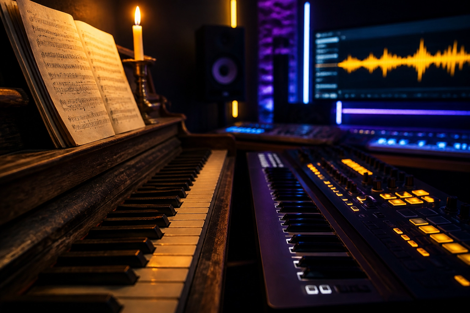 El piano tradicional se une al estudio digital moderno en vías de educación musical en línea basadas en la investigación.