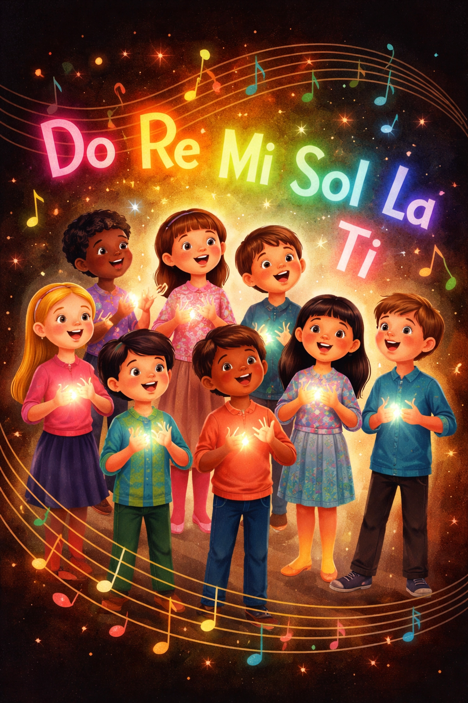 Des enfants chantant des notes de solfège avec des signes de la main, illustrant la méthode Kodály pour l’apprentissage auditif et la neuroplasticité