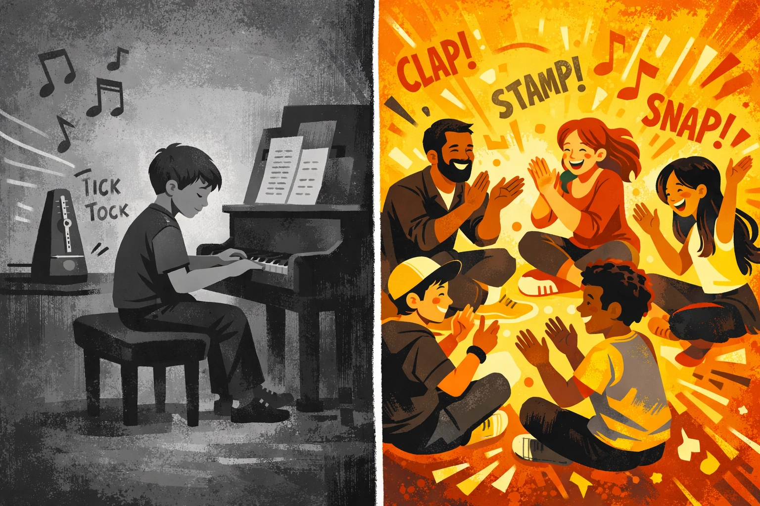 Comparison of metronome-based versus creative collaborative rhythm pedagogy methods