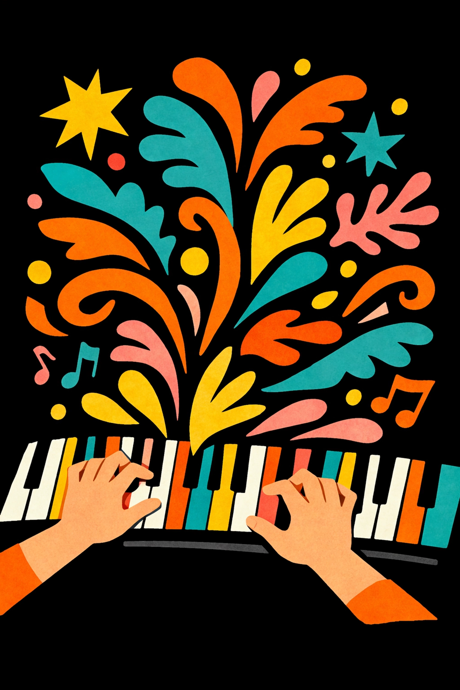 Giovane studente impara l'improvvisazione al pianoforte con espressione musicale creativa