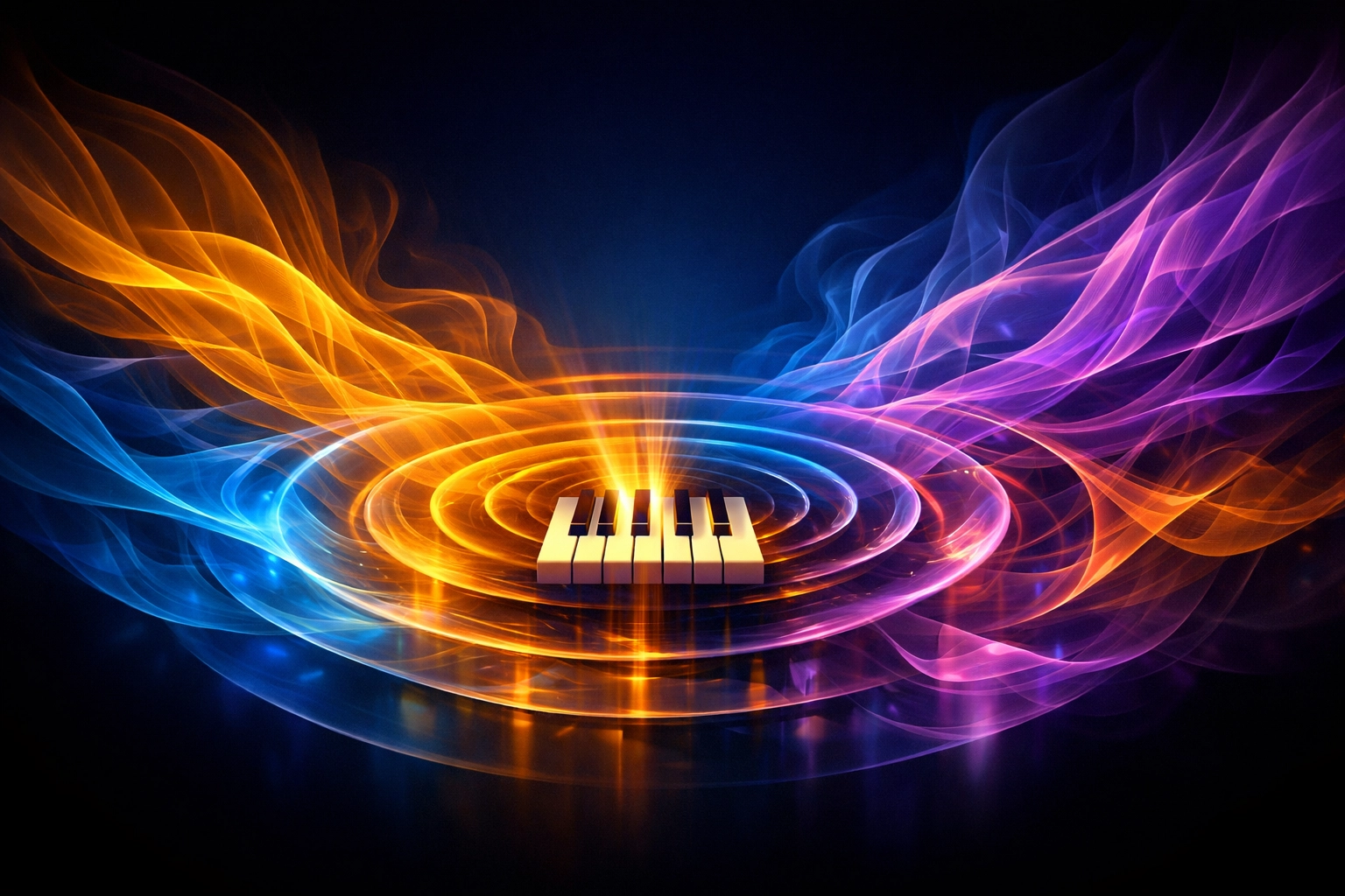 Pianokkoord dat transformeert in vloeiende harmonische golven en filmische texturen