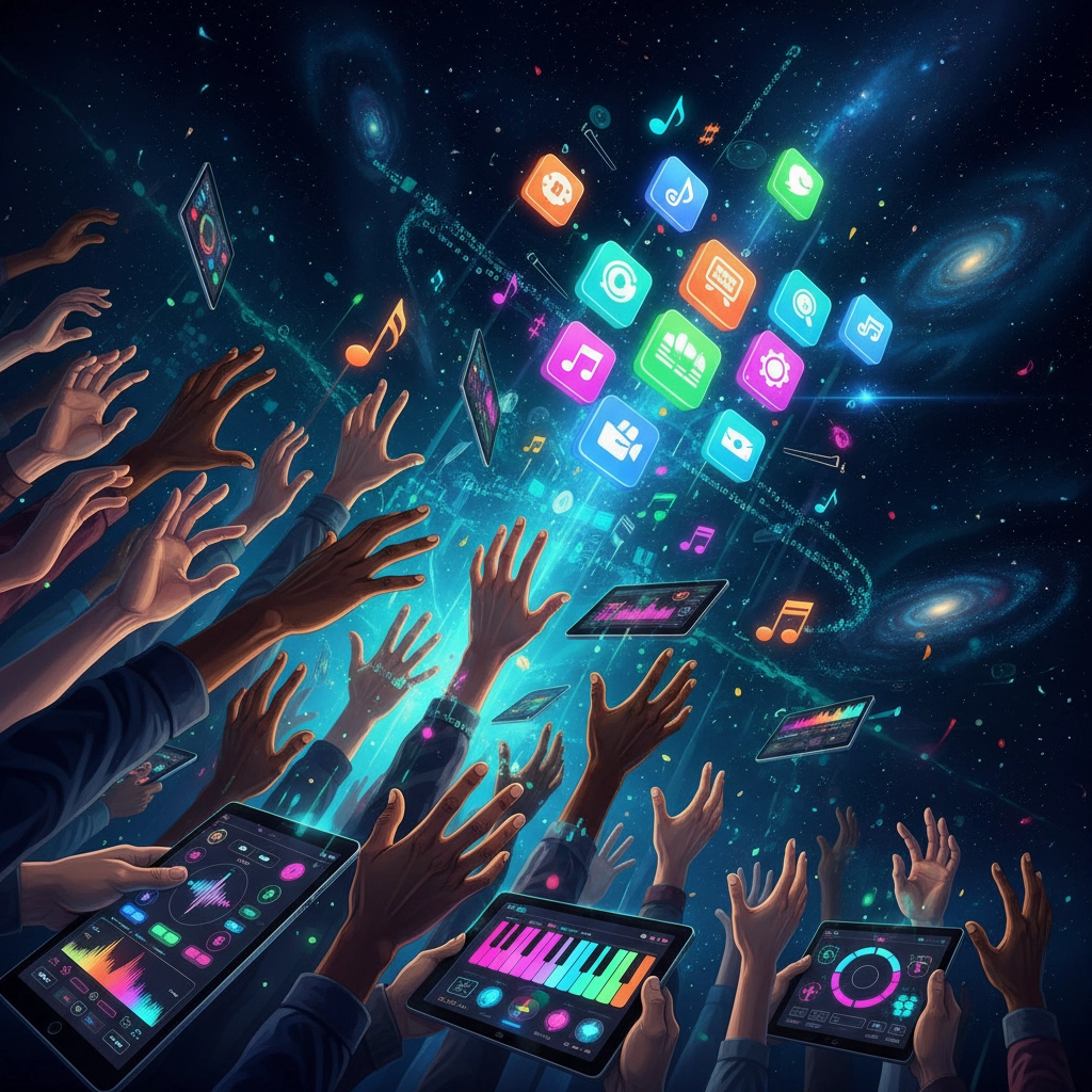 Nahaufnahme von Händen an einem Klavier und Laptop, die gemeinsam mit unserer globalen Musik-Community lernen